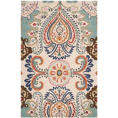 Safavieh 4 x 6 ft. Small Rectangle Country and Floral Bella- Ivory and Blue Hand Tufted Rug BEL118A-4
